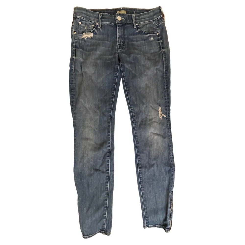 Mother Denim The Looker Crop Zip Graffiti Girl Size 26 Womens Blue Jeans